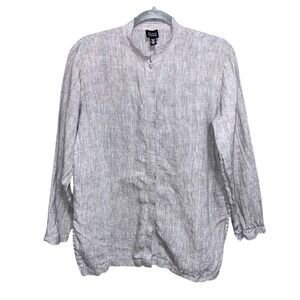 Eileen Fisher Irish Linen Mandarin Neck Lightweight Button Front Women Size M